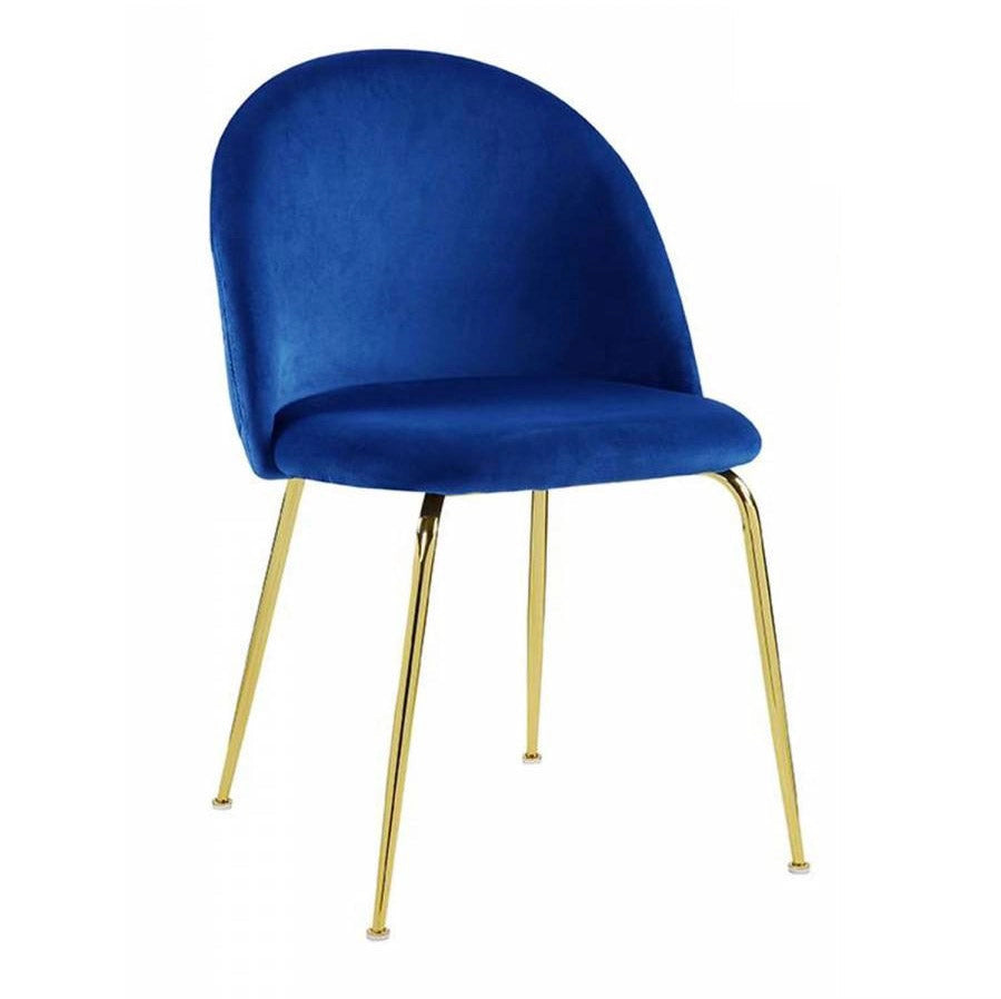 Set 4 Sedie Imbottite 49x52x79 cm in Velluto Blu e Oro