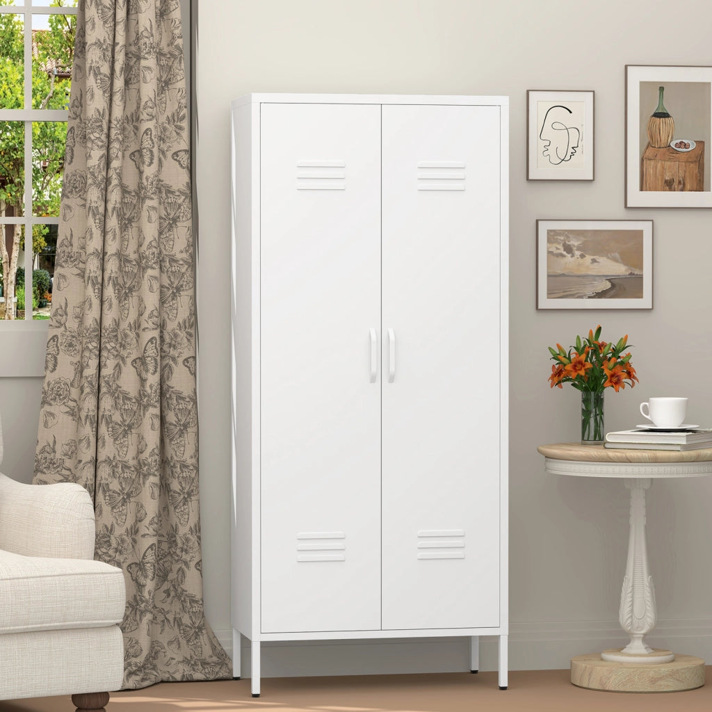ARMADIO METALLICO 156x44,5x19,5 cm Bianco con ripiani regolabili
