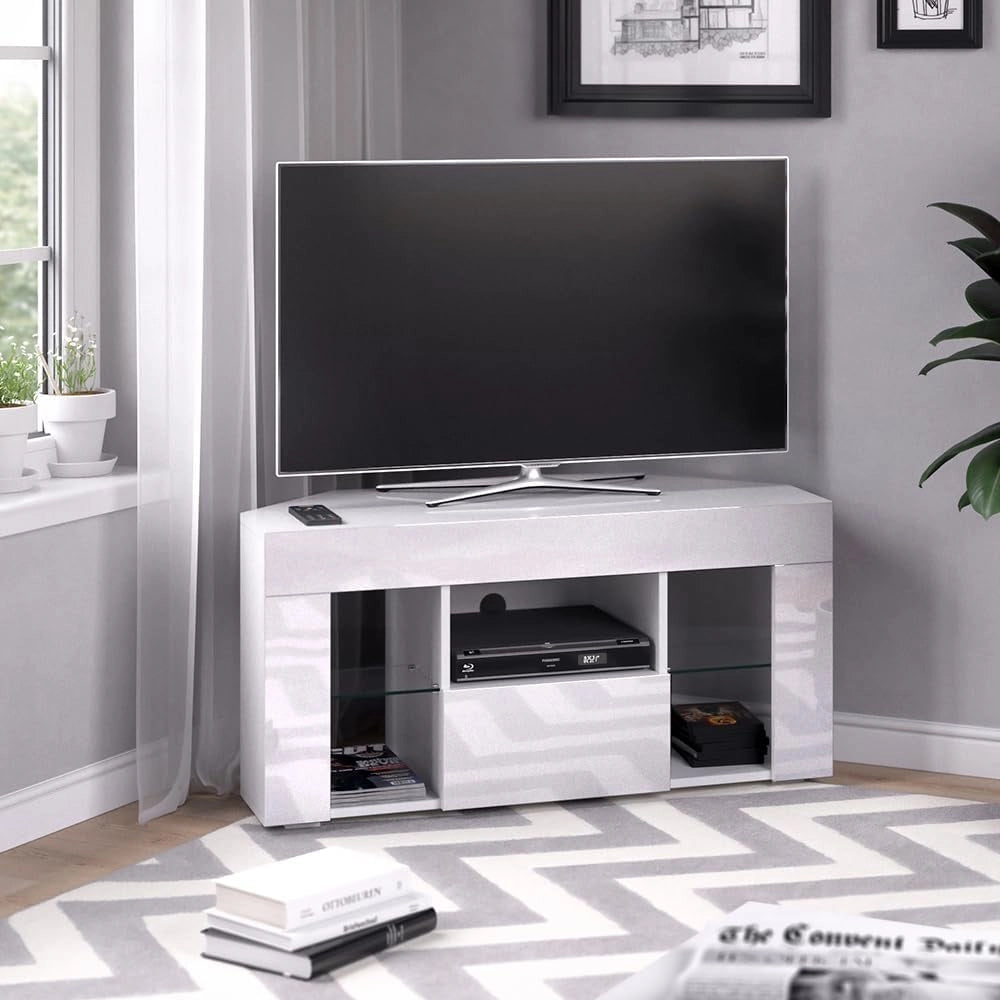 Mobile tv Denver, Bianco, 100 x 50 cm, adatto come supporto TV con ripiani aperti e chiusi