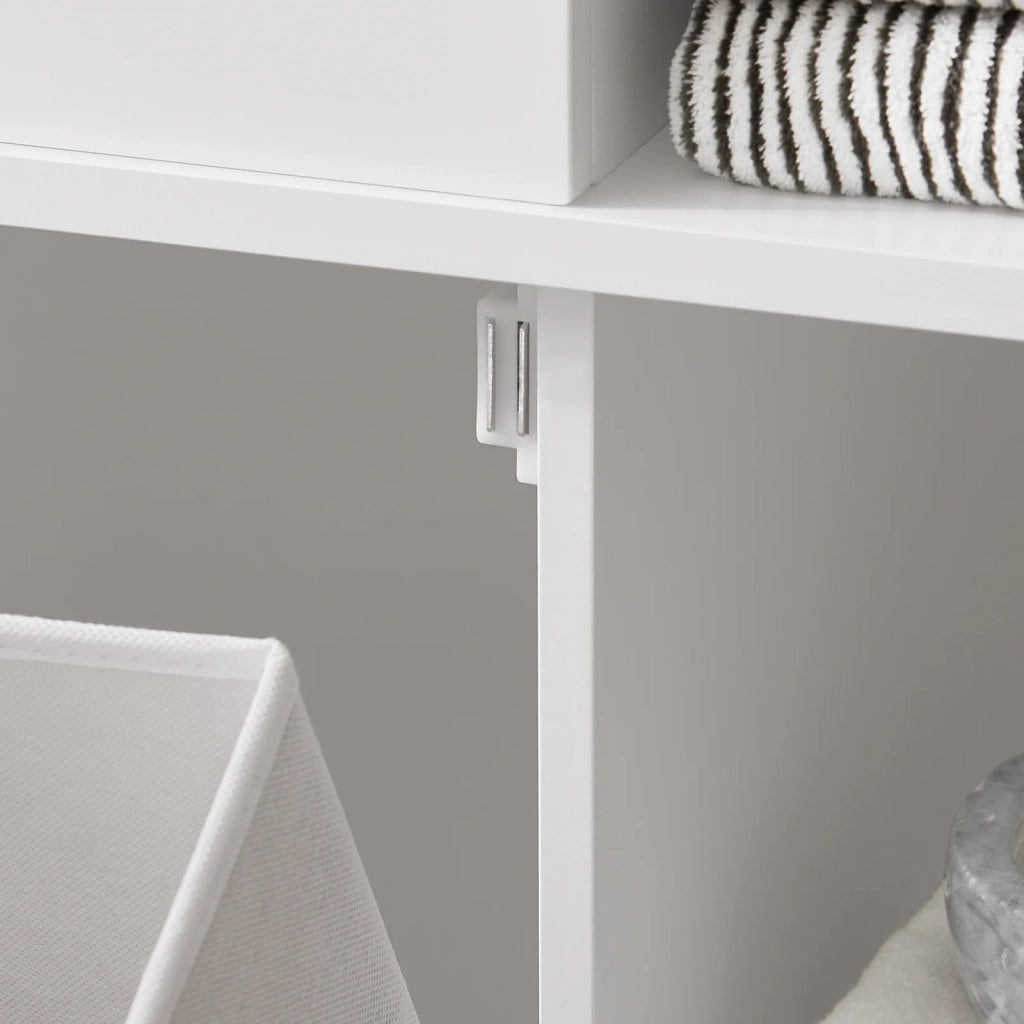 Mobile Alto Con Portabiancheria Apribile Armadietto Da Pavimento Mobile Bagno Bianco 60x37x171cm BZR104-W