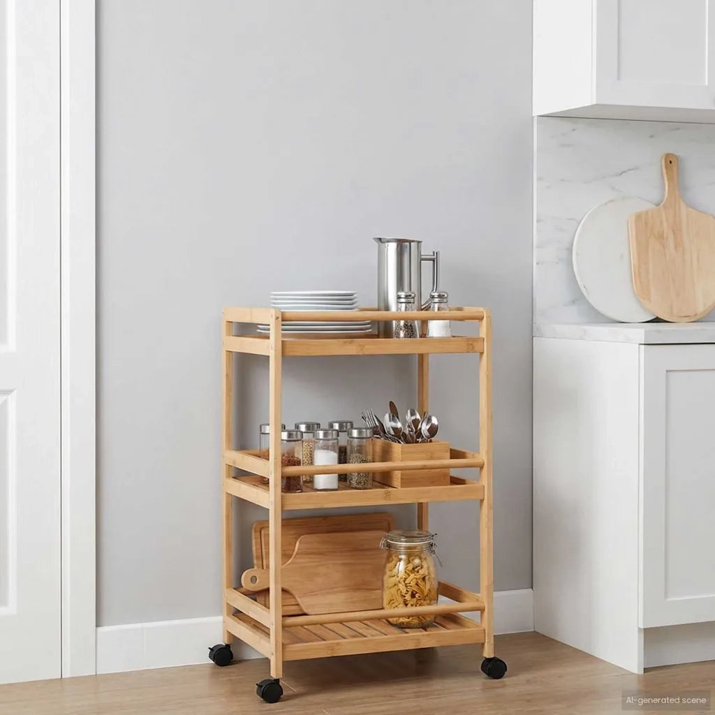 Carrello da Cucina con Ruote Naturale 46 x 38 x 76 cm Bambù