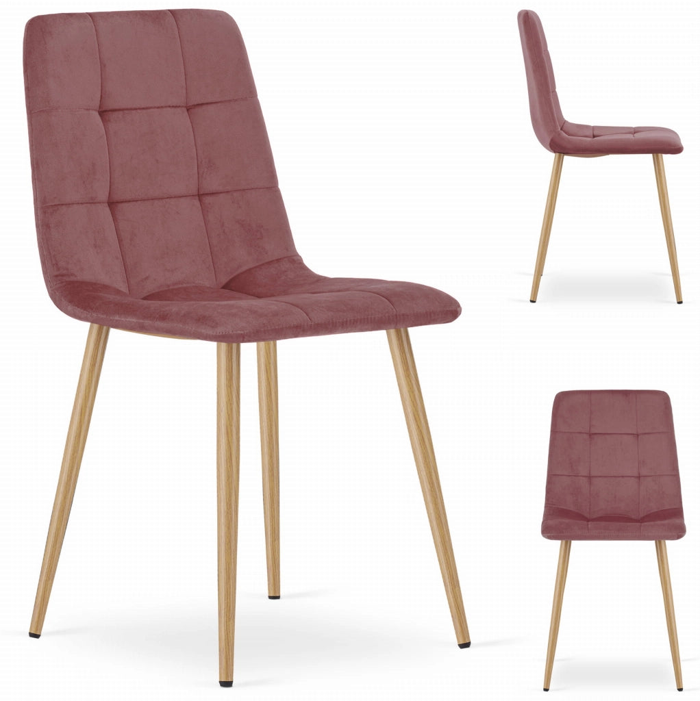 Sedia Valora PYRA in velluto rosa con gambe in legno per soggiorno x3