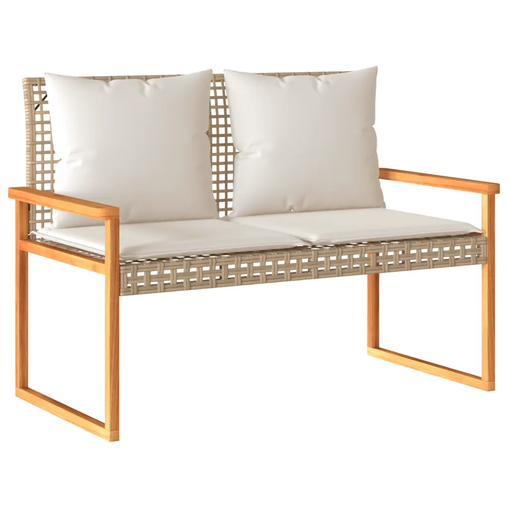 Panchina da Giardino | Panca da Giardino con Cuscino Beige Misto Polyrattan e Acacia