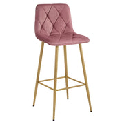 Sgabello alto Nado in velluto rosa antico con gambe effetto quercia