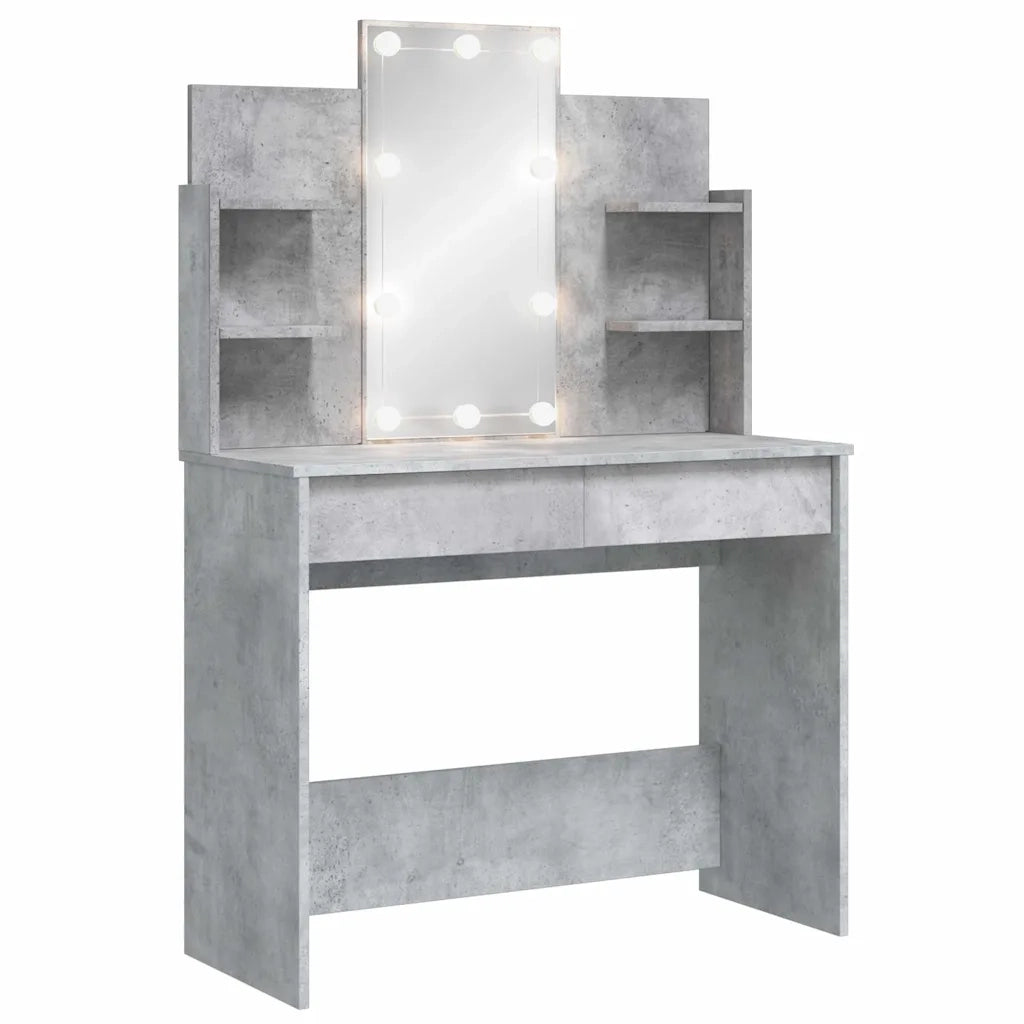 Toeletta | Tavolo da Trucco con Luci LED Grigio Cemento 96x40x142 cm