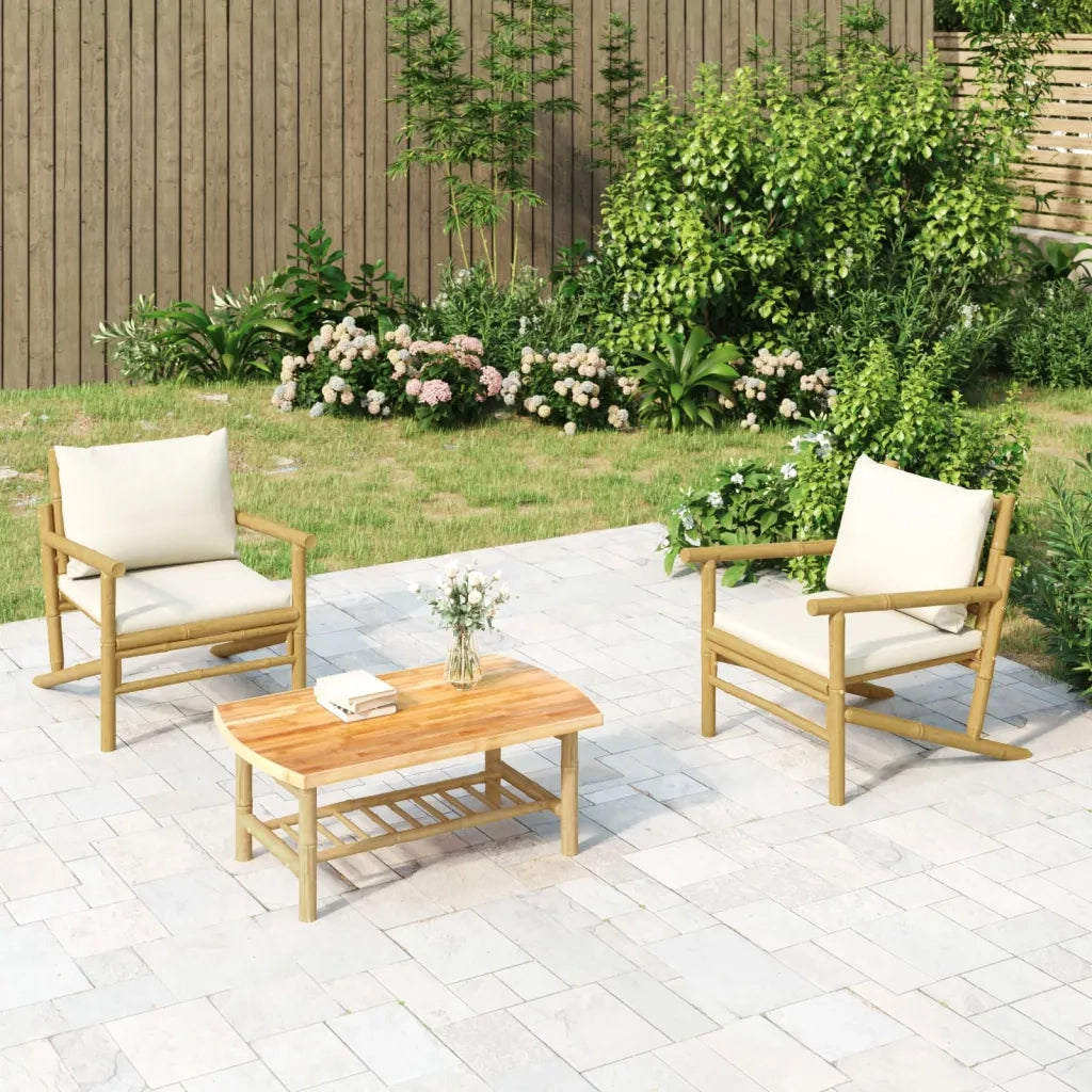 Sedia da patio-Sedie da Giardino 2 pz con Cuscini Bianco Crema in Bamb¨´ 700913