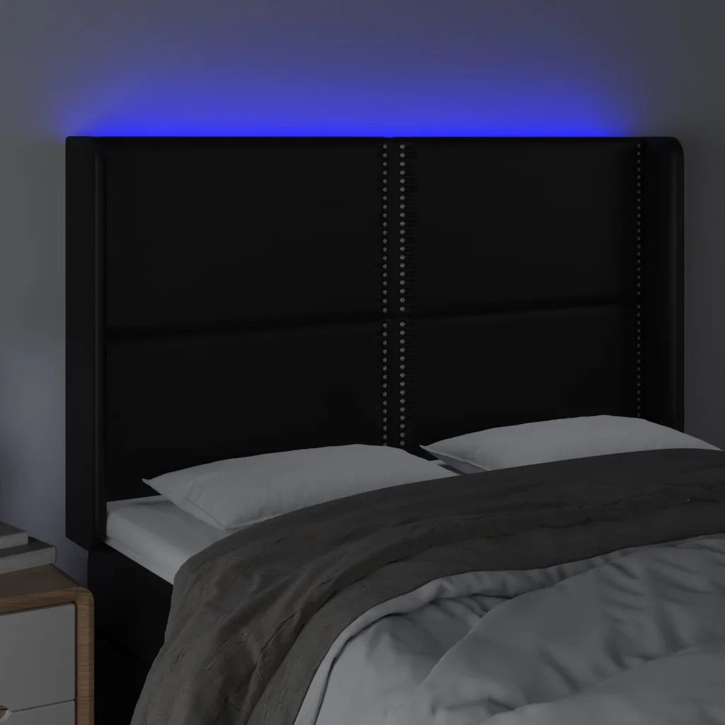 Testiera a LED Nera 147x16x118/128 cm in Similpelle 3123998
