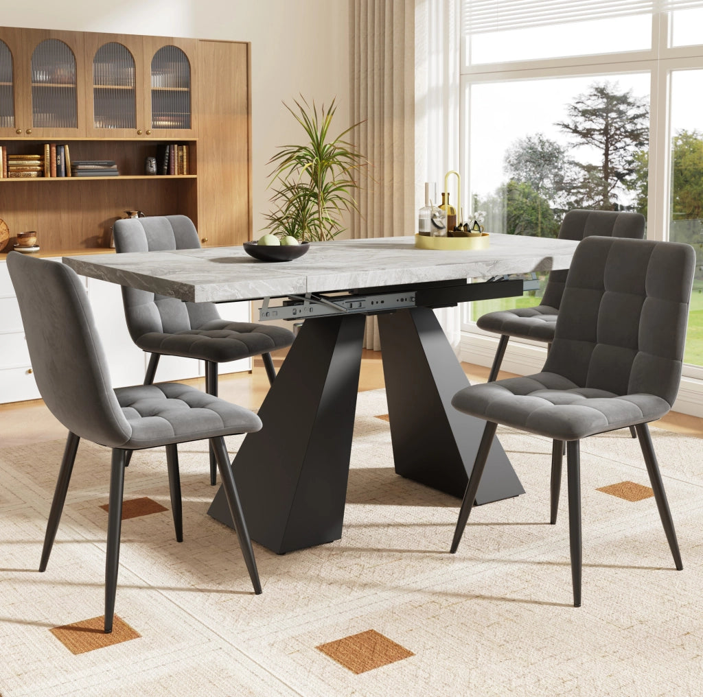Set tavolo da pranzo allungabile nero e 4 sedie grigie