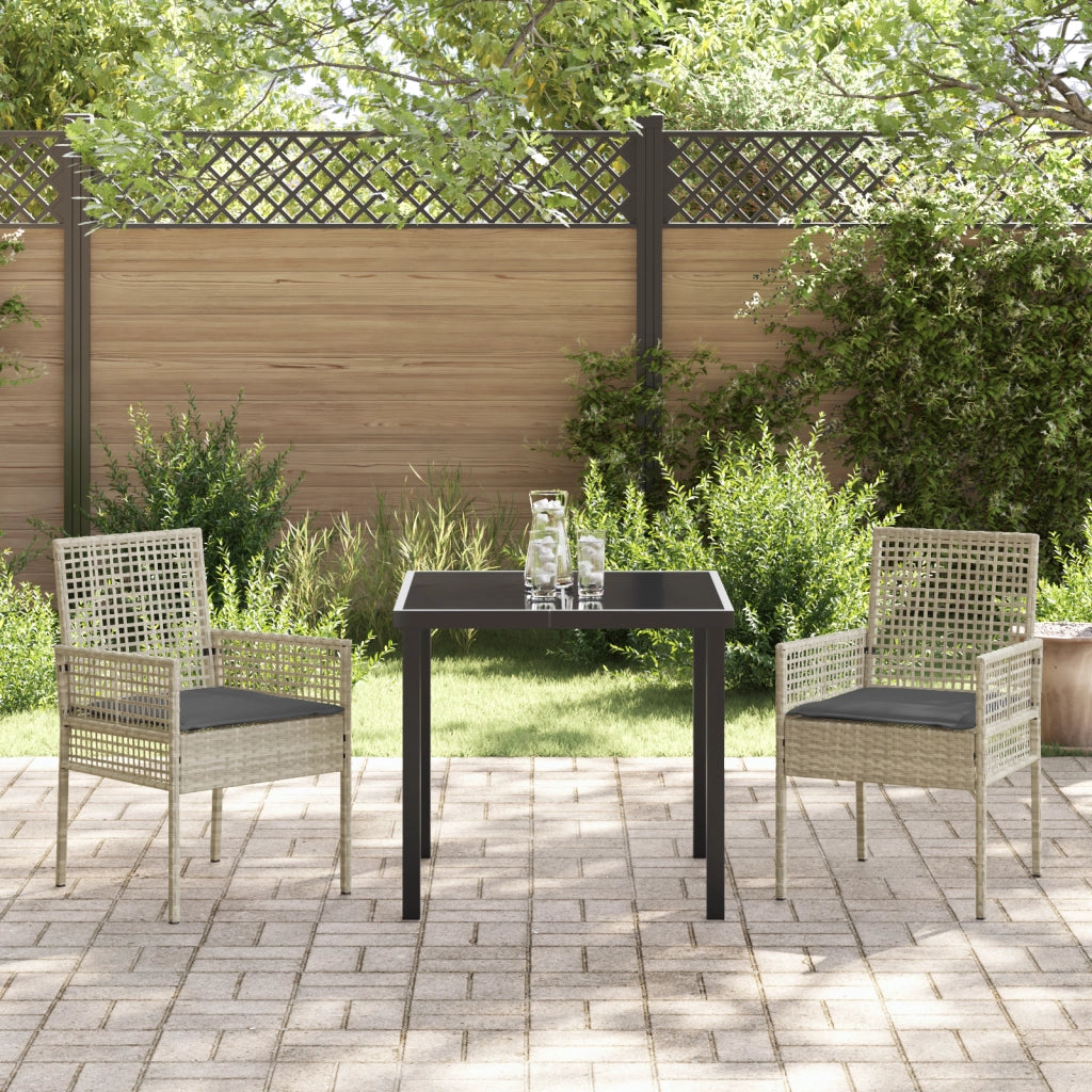Set da Pranzo per Giardino di 3 Pezzi con Cuscini Grigio Chiaro Rattan Sintetico