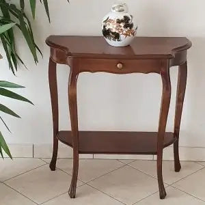 consolle scrittoio entratina sagomata in legno con cassetto arte povera noce