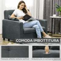 Poltrona Letto in Tessuto Effetto Velluto Grigio con 2 Cuscini e Spazio Contenitore, 100x98x88 cm