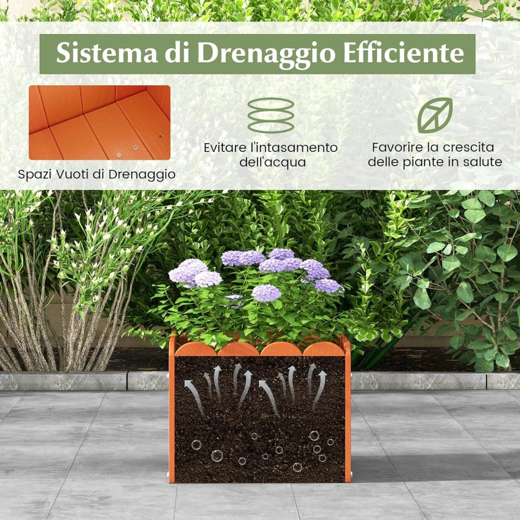 Set di 2 Fioriere Quadrate, Aiuola Rialzata in HDPE Resistente alle Intemperie con Aperture di Drenaggio, Letto Rialzato per Verdure, Fiori e Frutta per Giardino e Balcone (Arancione)