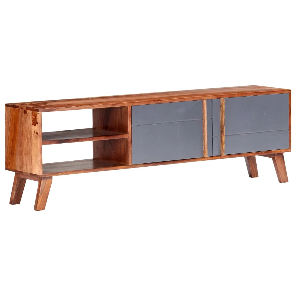 Mobile TV multimediale scaffale TV mobile TV sala da pranzo soggiorno camera da letto 140 x 30 x 45 cm legno massello grigio 02_0025915