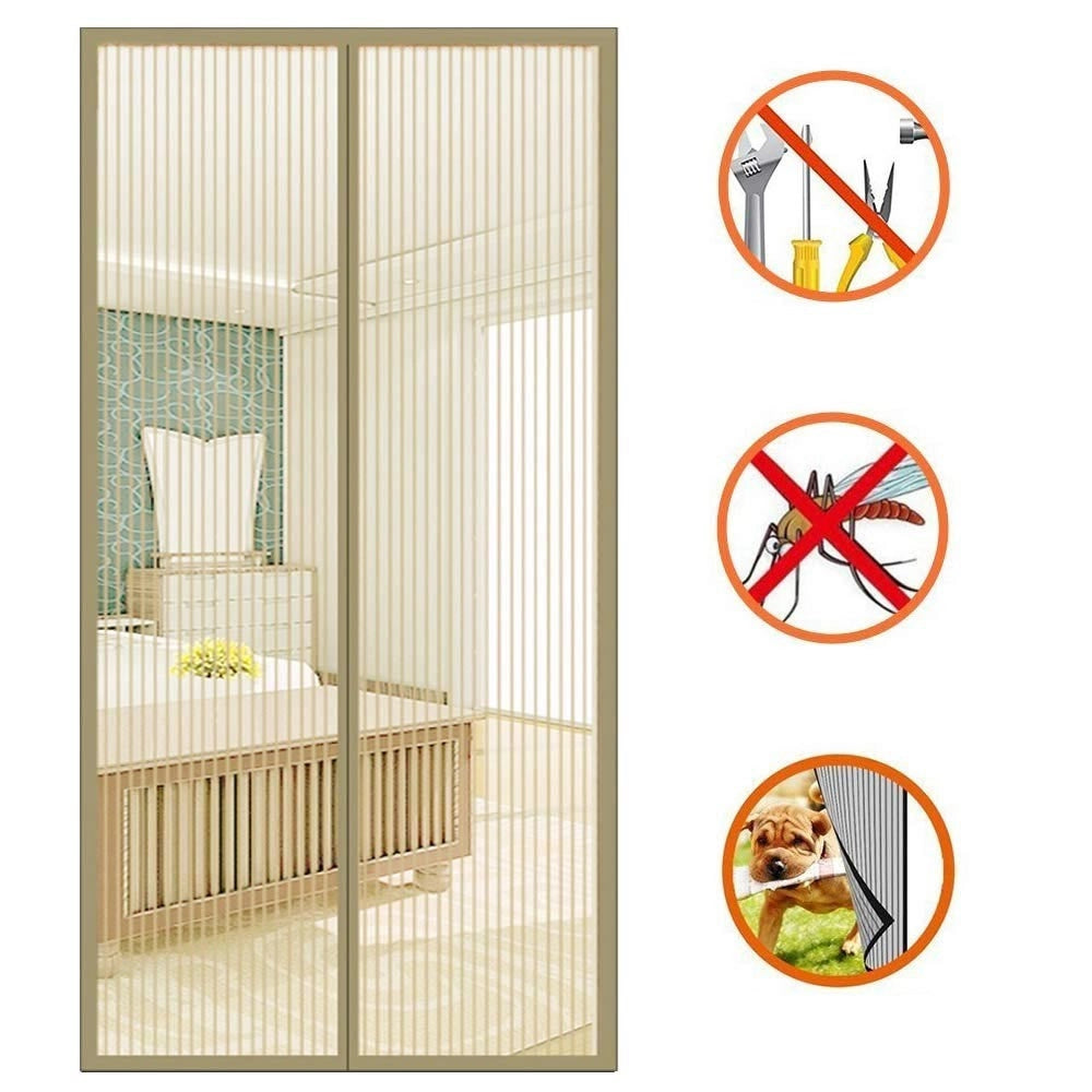 Trade Shop - Zanzariera Magnetica 120 X 240 Cm Beige Universale 18 Magneti Tenda Per Porte -