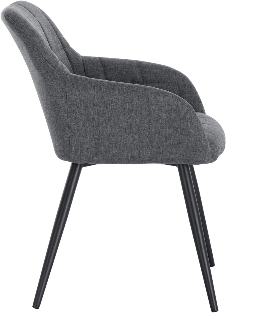 WOLTU Set di 4 Sedie per Sala da Pranzo Imbottita, Poltroncina in Stoffa Lino,Sedia da Cucina con Braccioli e Schienale, Gambe in Metallo, moderne,Grigio Scuro, BH107dgr-4