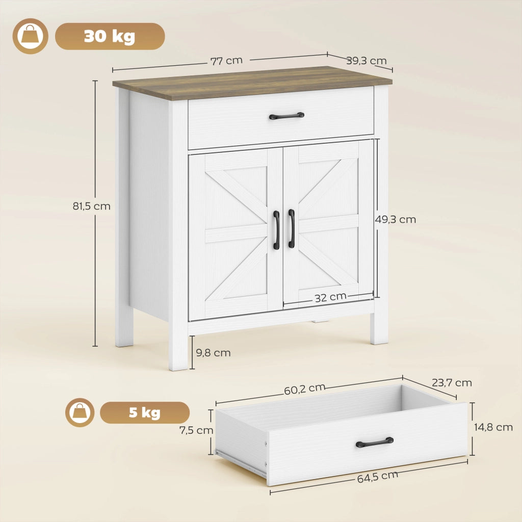 Credenza ¨C zephmum ¨C 77x39.3x81.5cm, bianco e marrone, 2 ante, cassetto, ripiano regolabile