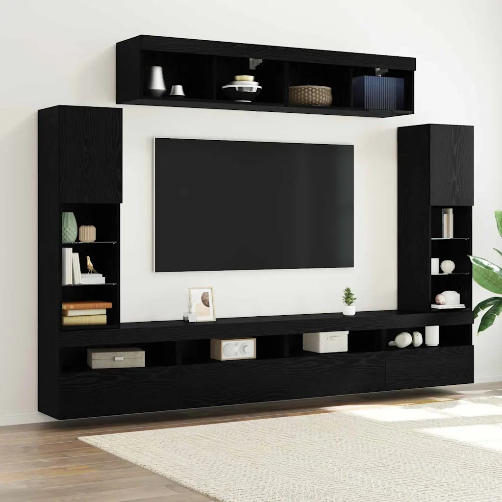 Set mobile TV 6 pcs Rovere nero Legno multistrato 3334382