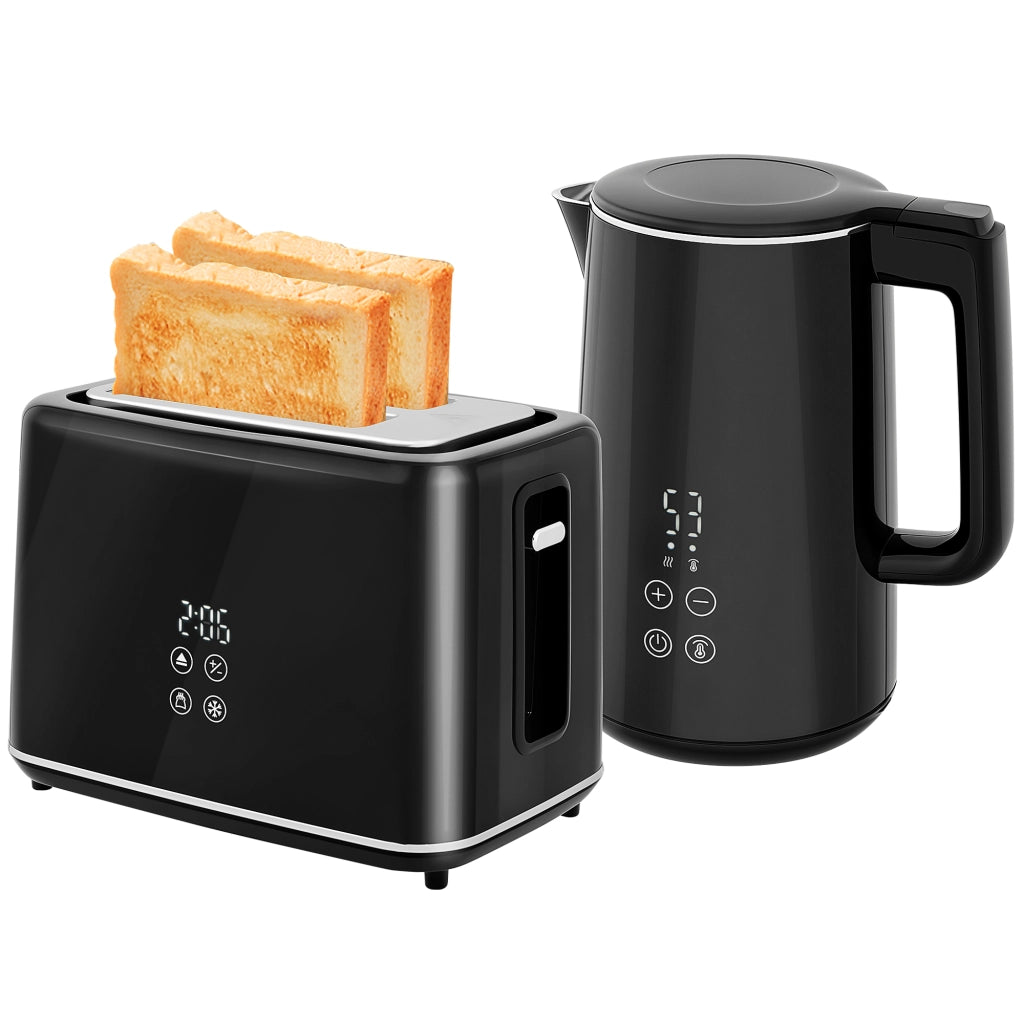 Set cucina con bollitore e tostapane ¨C zephmum ¨C 7 livelli tostatura, acciaio inossidabile, plastica, nero