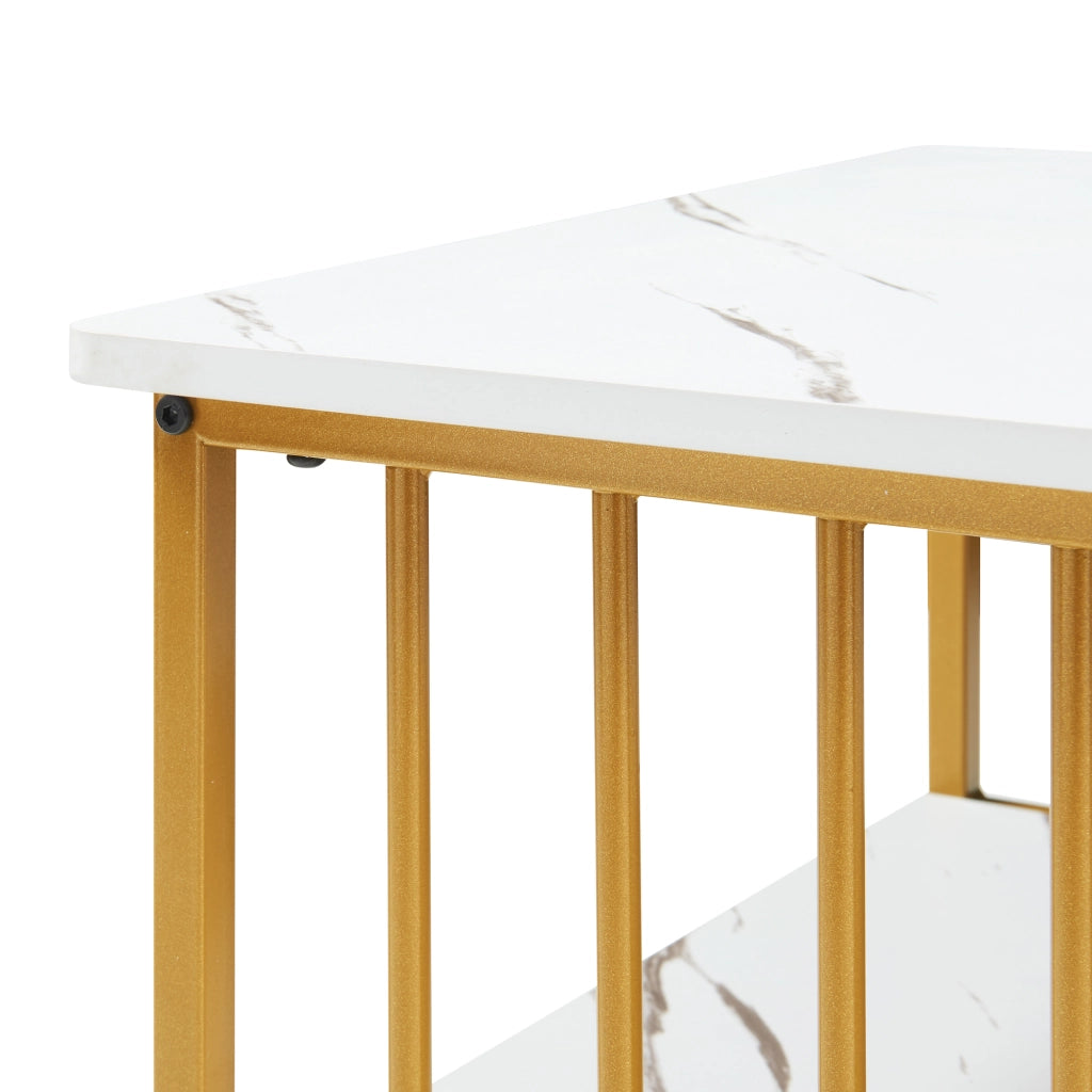 Tavolino Centrale da Salotto Raukurg con Ripiano 120 x 60 x 44 cm - Effetto Marmo Bianco / Dorato [en.casa]
