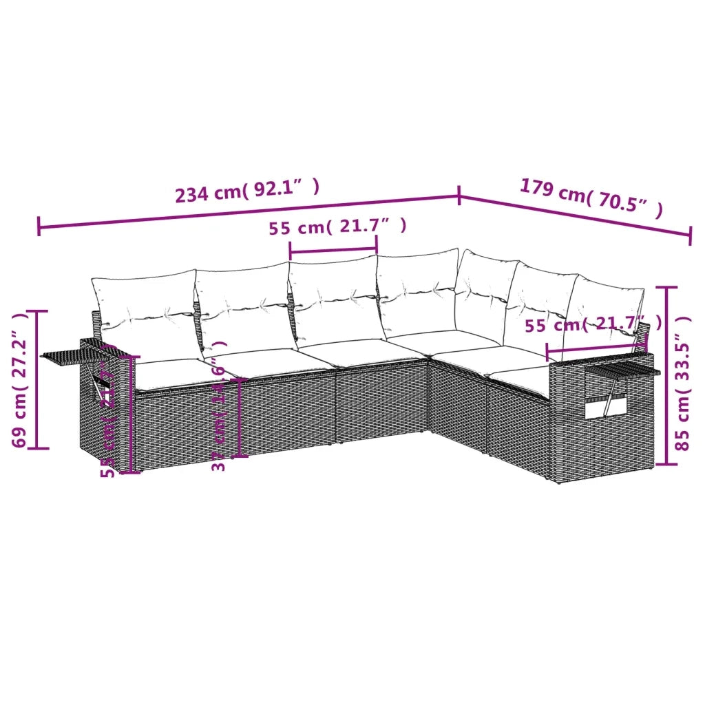Set Divano da Giardino 6 pz con Cuscini-Sofa da Giardino-Divanetto da esterno Nero in Polyrattan 488445
