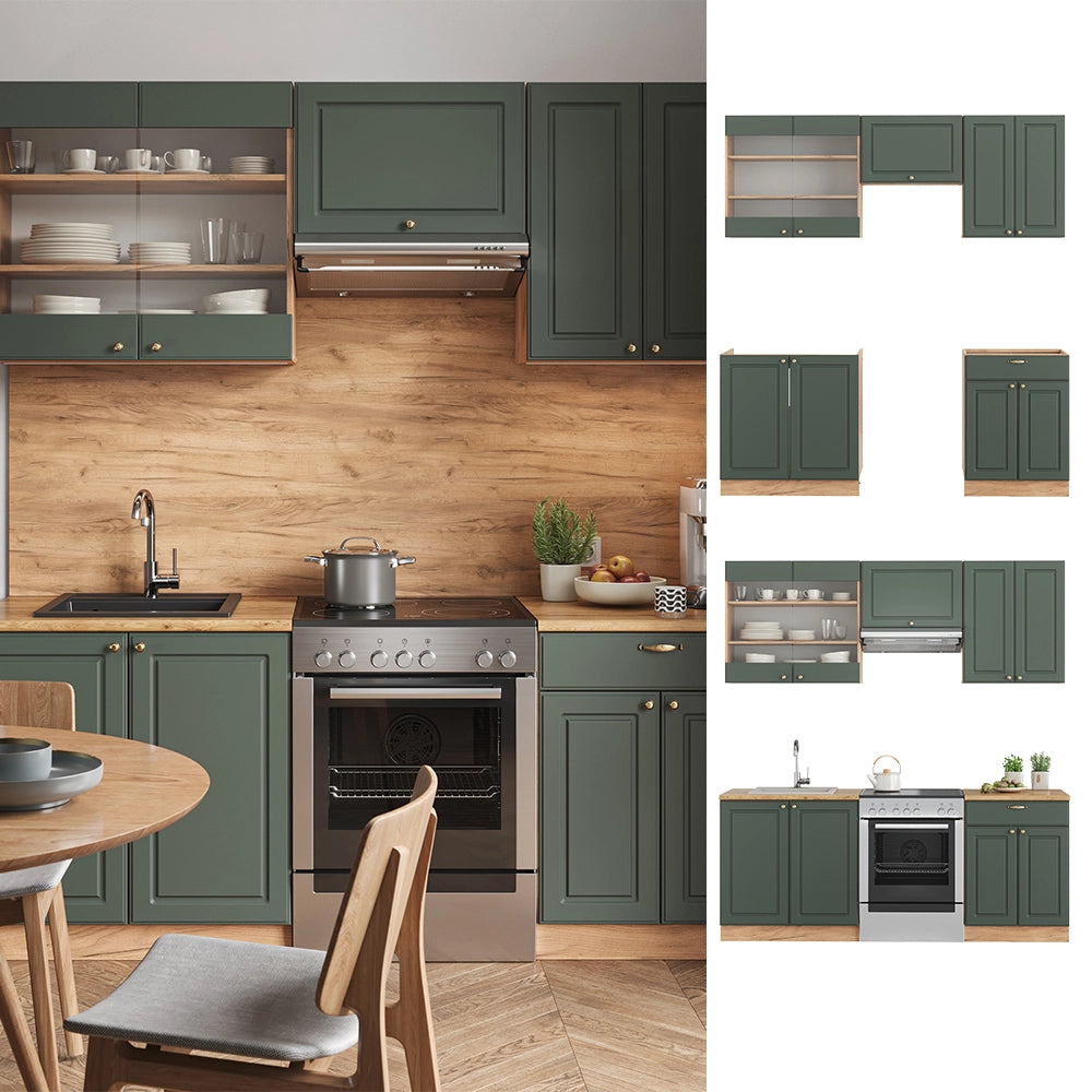 Cucina componibile Fame-Line Verde-oro rustico/Rovere dorato 200 cm, PL Marmo Vicco