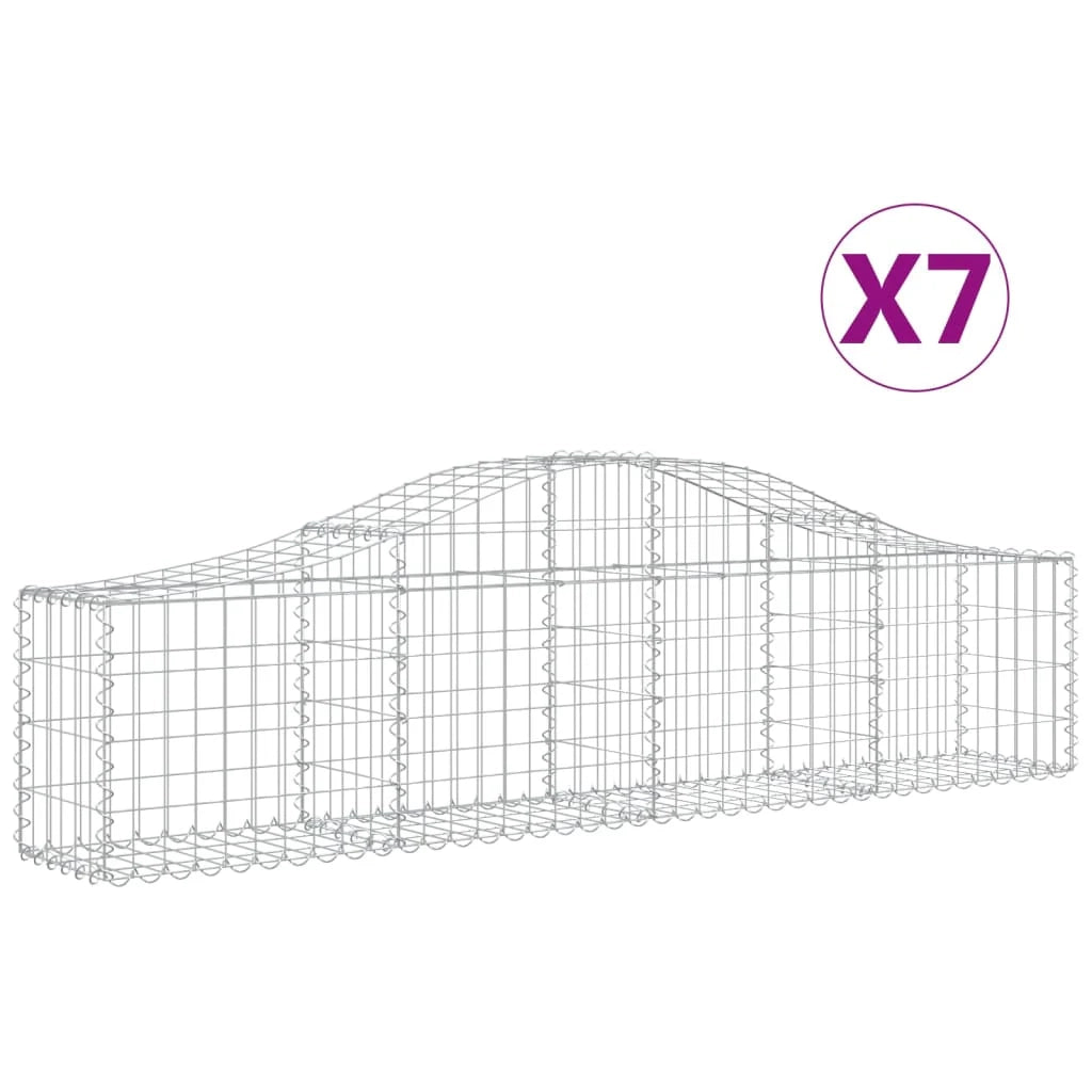Cestini gabbioni recinzione a gabbia muro di contenimento ad arco 7 pezzi 200 x 30 x 40/60 cm ferro zincato argento 02_0041076