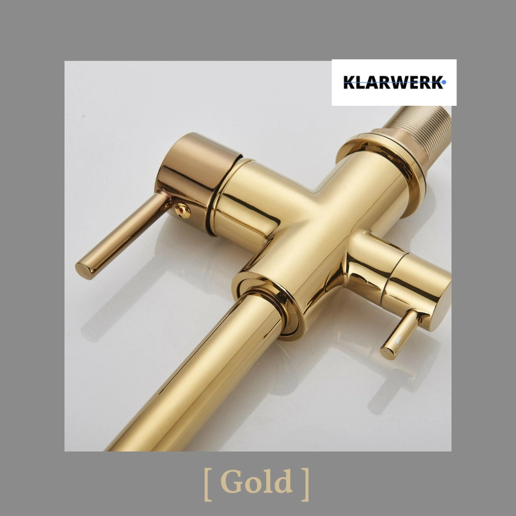 Felix | Rubinetto acqua potabile 3 vie premium oro lucido | rubinetto cucina osmosi acciaio inox | rubinetto miscelatore - 360 gradi|filtro 3 attacchi