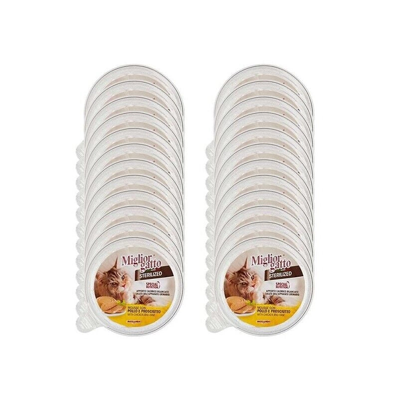 MIGLIOR GATTO STERILIZED 24 X 85 GR VASCHETTA DI MOUSSE AL POLLO E PROSCIUTTO