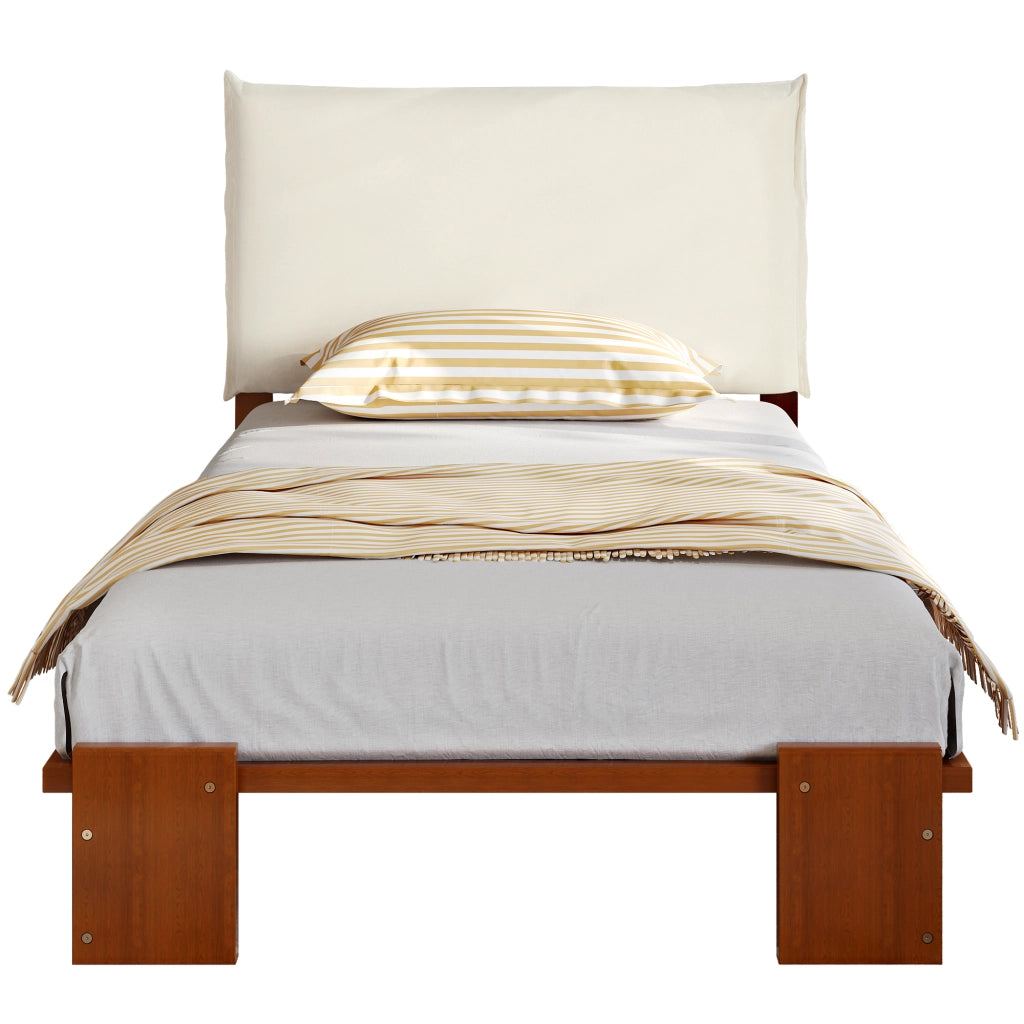 OKWISH Letto Bambino 90×200 cm, Letto Singolo con Schienale Imbottito con Chiusura a Strappo e Piedi Larghi, senza Materasso, Marrone