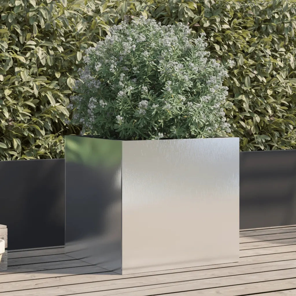 Fioriera | Cassetta per fiori | Vaso Argento 49x47x46 cm in Acciaio Inox