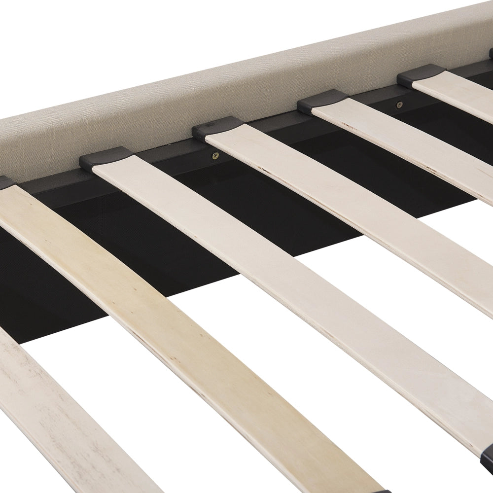 Letto Imbottito di colore Beige Effetto Lino a Doghe Gambe in Legno 180 x 200 cm matrimoniale