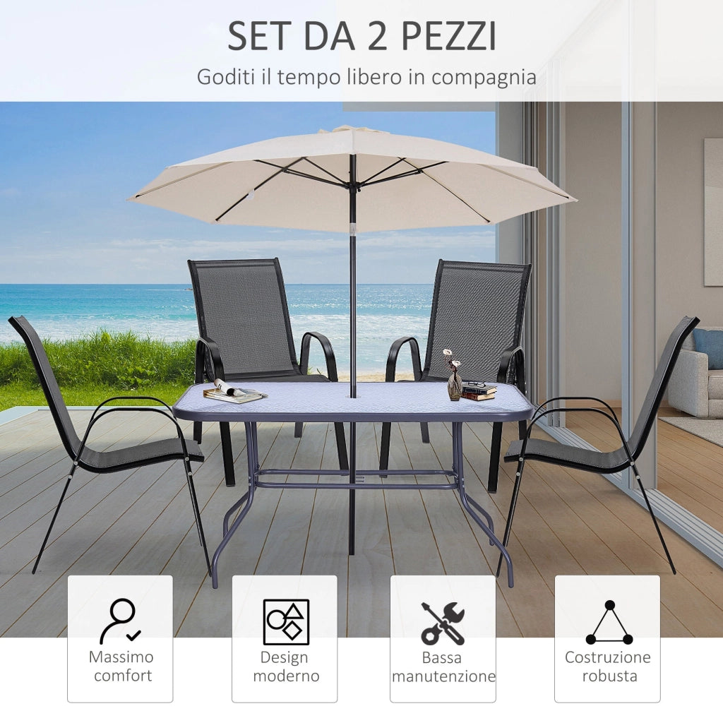 Set 4 Sedie da Giardino 70x54x90 cm in Metallo e Tessuto Nero