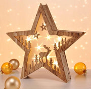 Decorazione di Natale in legno con lampada LED 30 cm - Renditore di Natale con illuminazione standard - Bianco caldo - Batterie - Decorazione di Natale