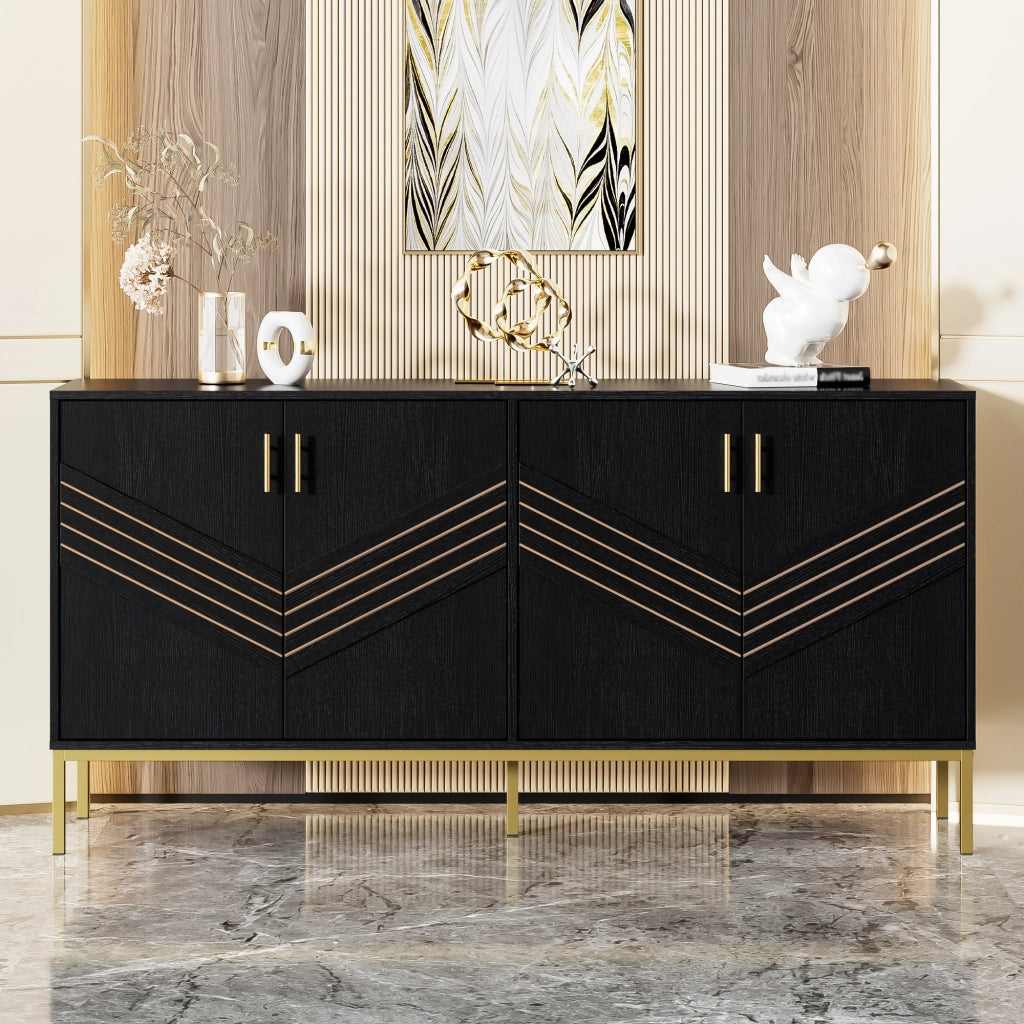 SIDEBOARD a 4 ante 160x40x80,5 cm MDF Nero e venatura legno
