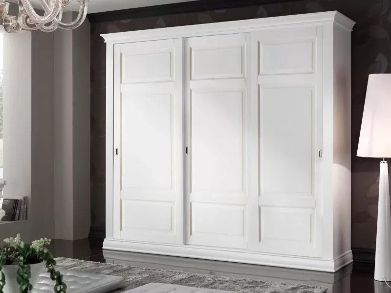 Armadio 3 porte scorrevoli legno shabby bianco 294x65x258 - Mobili 2G
