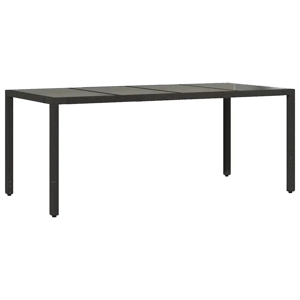 Tavolo da Giardino | Tavolino da esterno Piano in Vetro Nero 190x90x75 cm Polyrattan