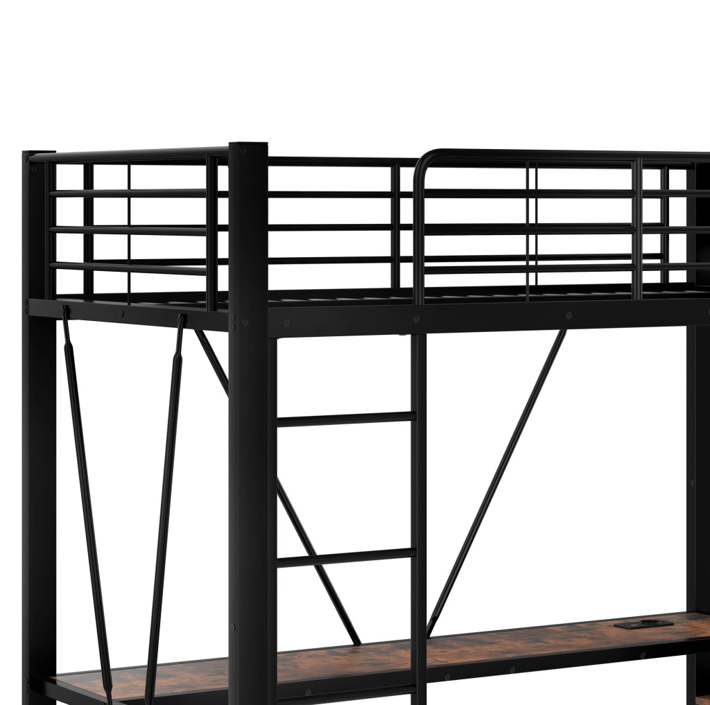Hochbett 90x200 cm con scrivania, cassetti e illuminazione LED