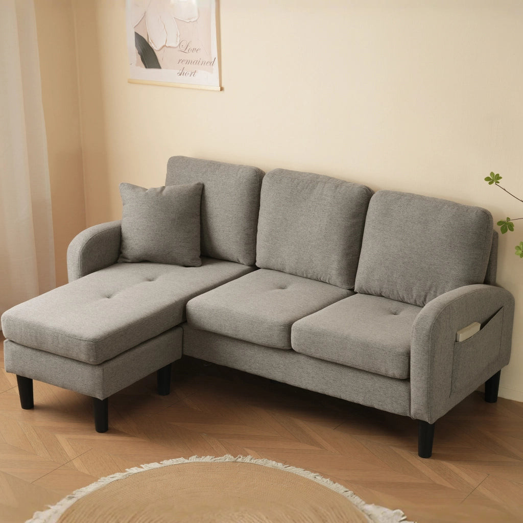 Divano angolare modulare 3 posti con chaise longue reversibile in tessuto grigio scuro