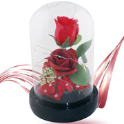 Trade Shop - Rosa Eterna Incantata La Bella E La Bestia In Cupola Con Base Pvc E Luci A Led -