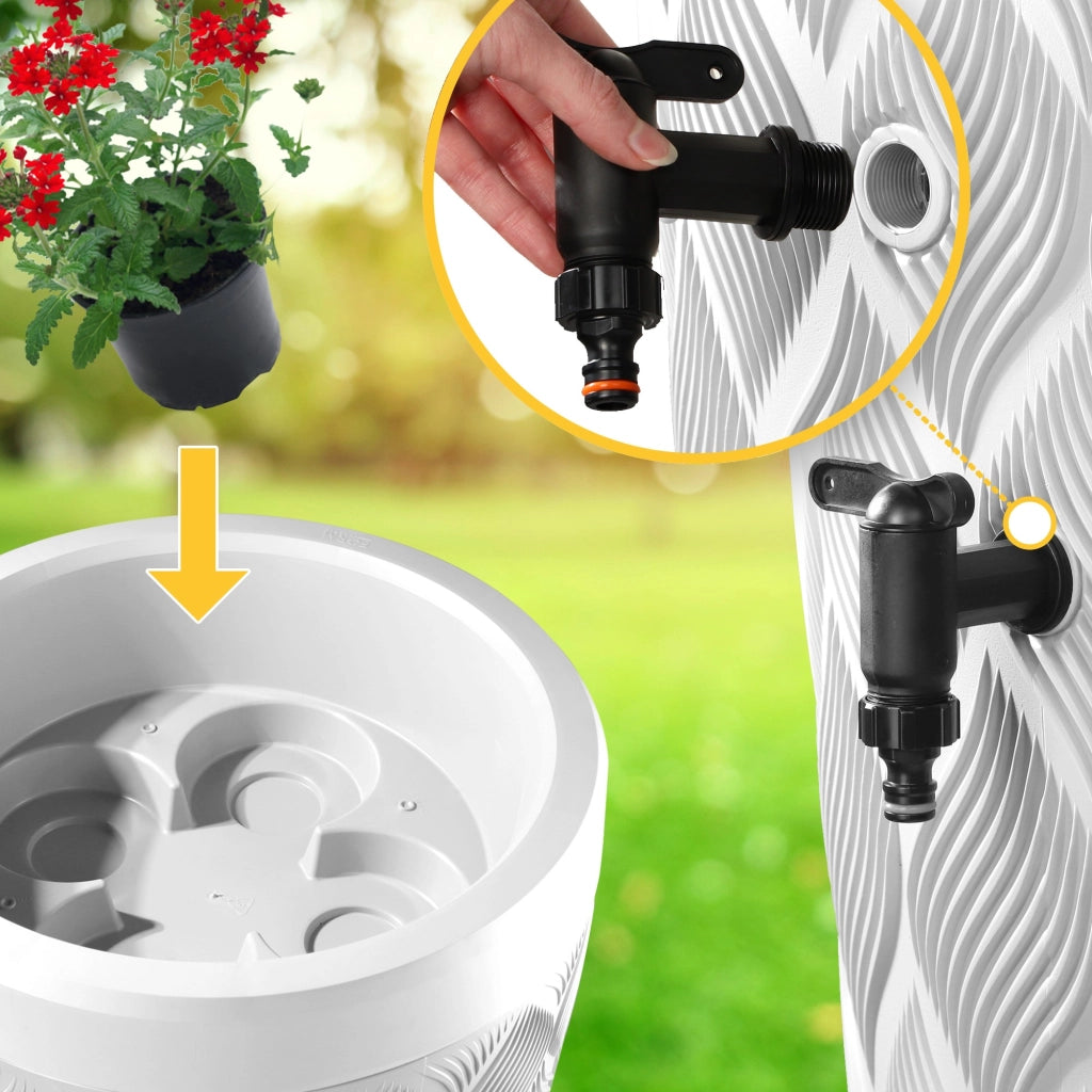 Serbatoio per acqua piovana KADAX da 240 litri, contenitore per acqua piovana, vaso per fiori + rubinetto robusto