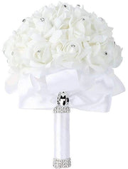 Bouquet di nozze con pietre strass - Fiori artificiali - Bouquet di nozze - Fiori di schiuma - 1 confezione - Dimensioni 18x24cm