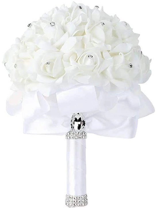 Bouquet di nozze con pietre strass - Fiori artificiali - Bouquet di nozze - Fiori di schiuma - 1 confezione - Dimensioni 18x24cm