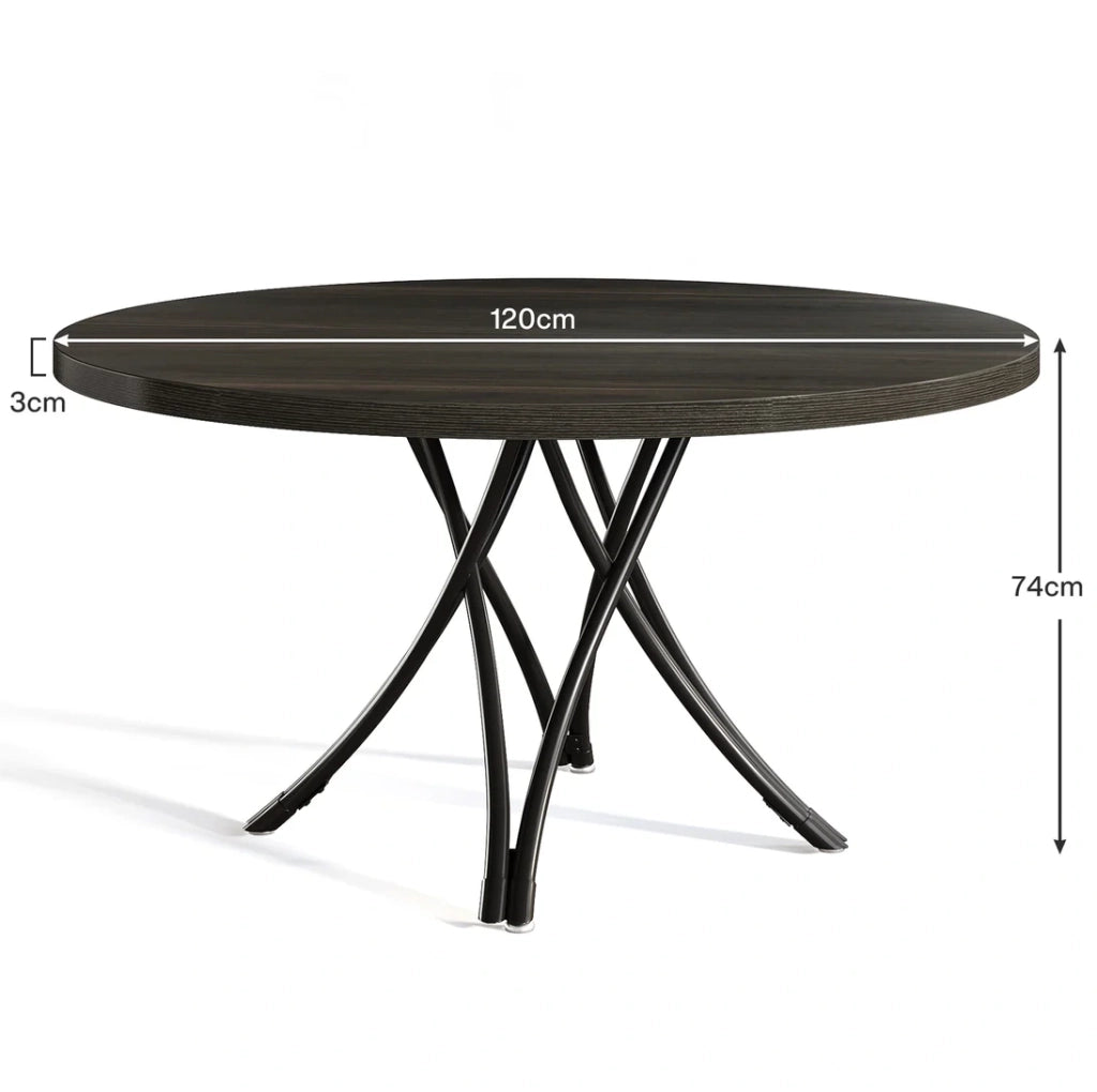 Tavolo da pranzo rotondo 120 cm in legno nero; design moderno con base a croce