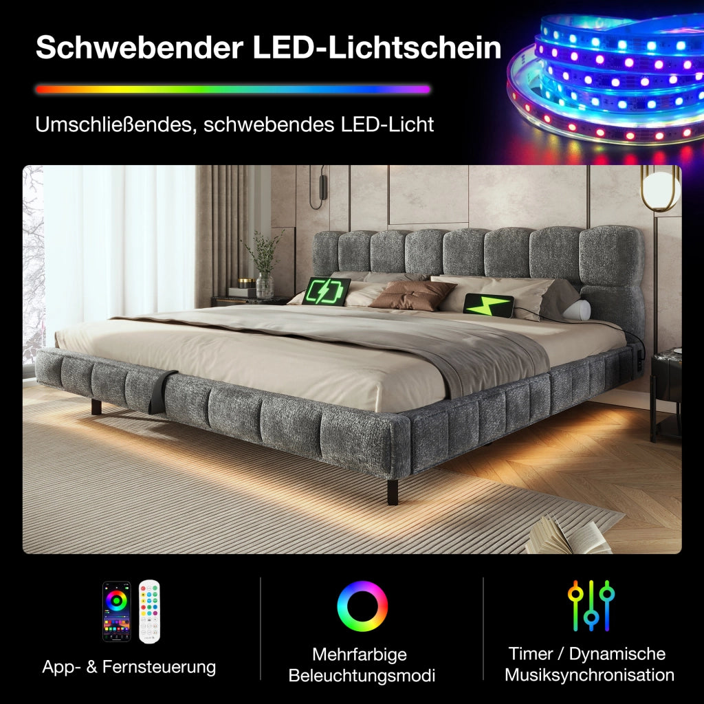letto imbottito chenille legno grigio 180x200 cm