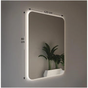 Specchio da Parete Retroilluminato a LED 120X80 spessore 4 mm,cm con Angoli Raggiati