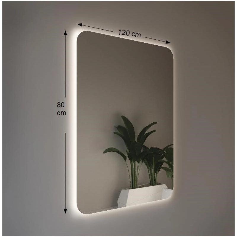 Specchio da Parete Retroilluminato a LED 120X80 spessore 4 mm,cm con Angoli Raggiati