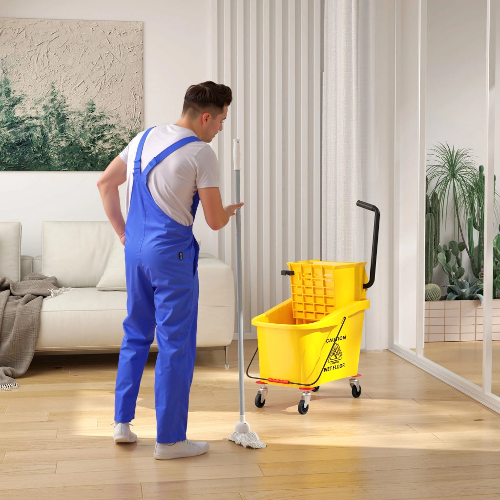 Secchio Lavapavimenti Professionale 36L con Mocio e Strizzatore ¨C Zephmum ¨C Giallo 55x37x65 cm