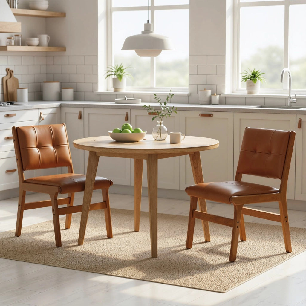 Set di 2 Sedie da Pranzo Imbottite ¨C Zephmum ¨C Similpelle Marrone con Gambe in Legno
