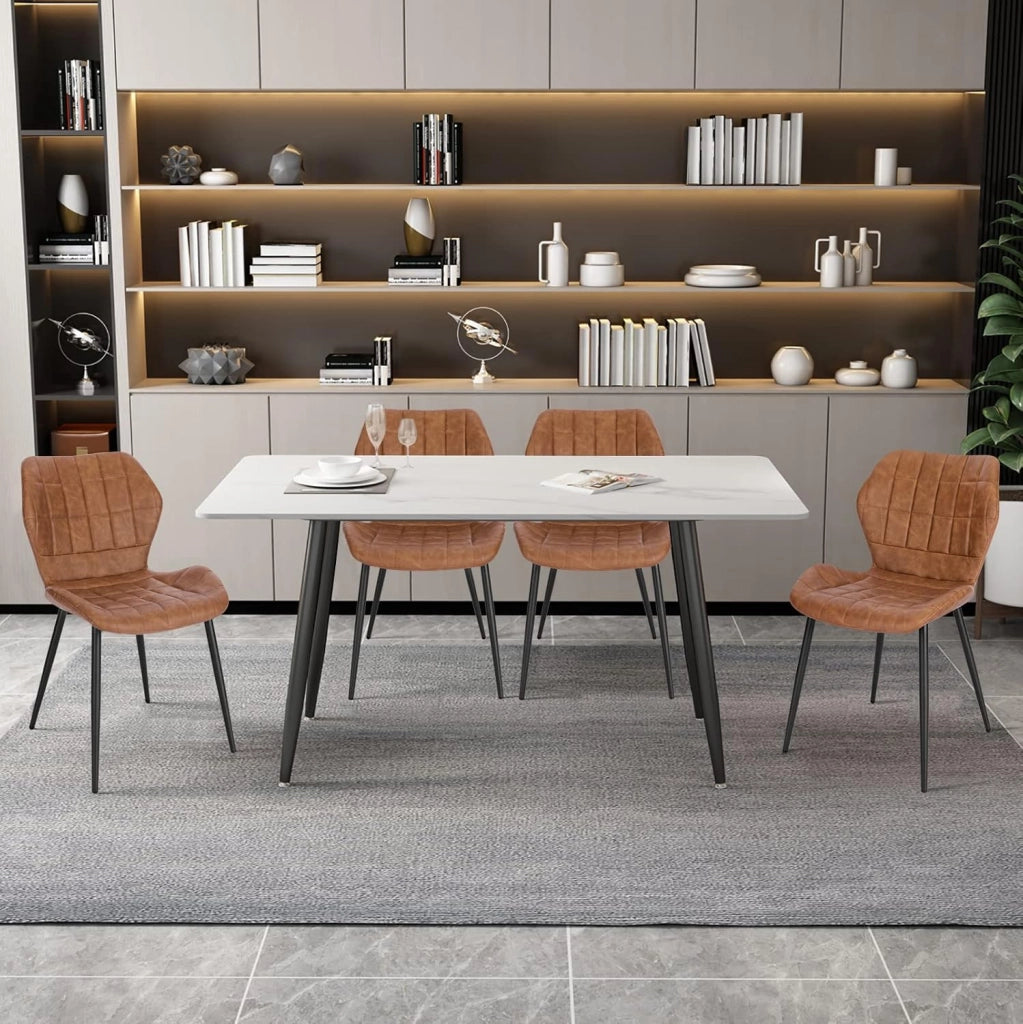 2x Sedie Ergonomica da Pranzo, Sedia Scandinava, Sedia da cucina in PU, Seduta Imbottita, per Camera da Letto, Salotto, Marrone, Gambe in Metallo, BH357br-2