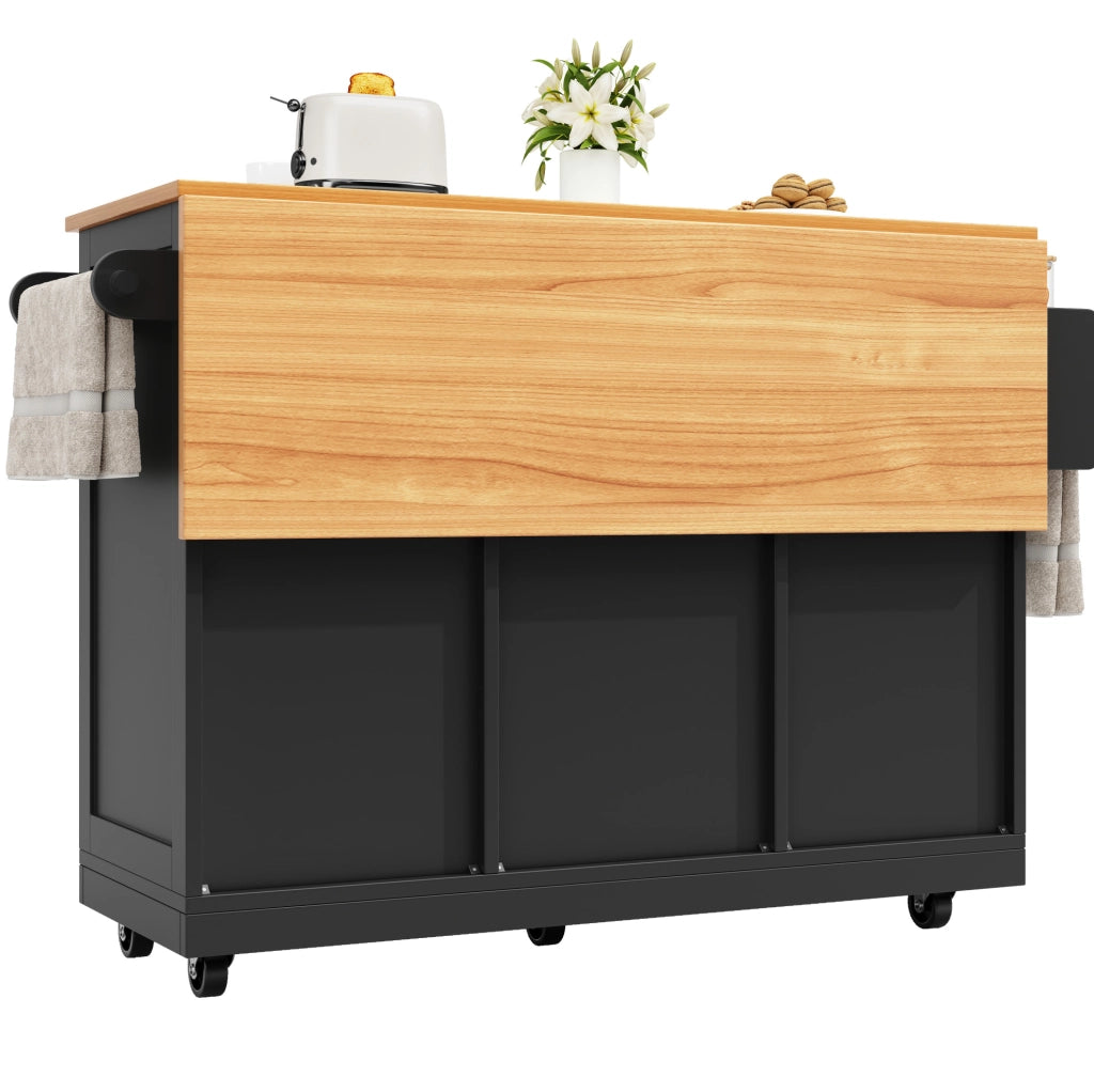 Carrello cucina 140x40x93.5 cm con piano pieghevole; 2 cassetti; MDF nero